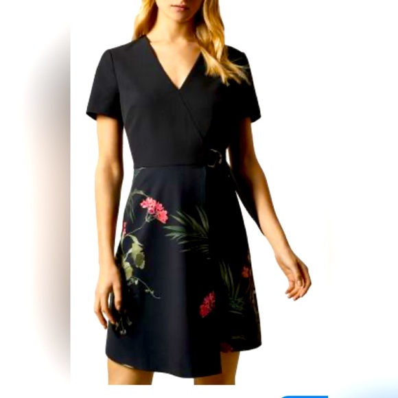 Dresses & Skirts - Chic Black Floral Wrap Dress by Ted Baker